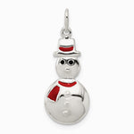 Sterling Silver Polished Enamel Snowman Pendant - Product Photo