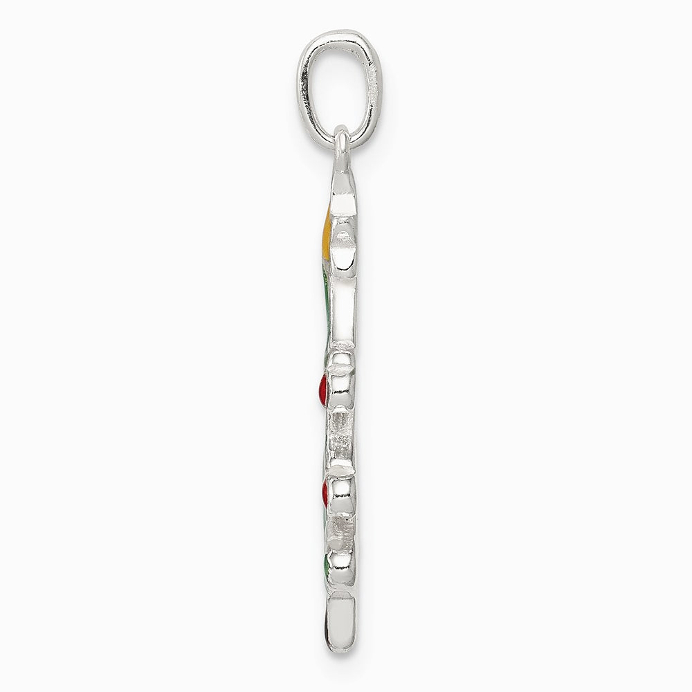 Sterling Silver Polished Enamel Christmas Tree Pendant - Product Photo