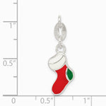 Sterling Silver Polished Enamel Christmas Stocking Charm - Product Photo