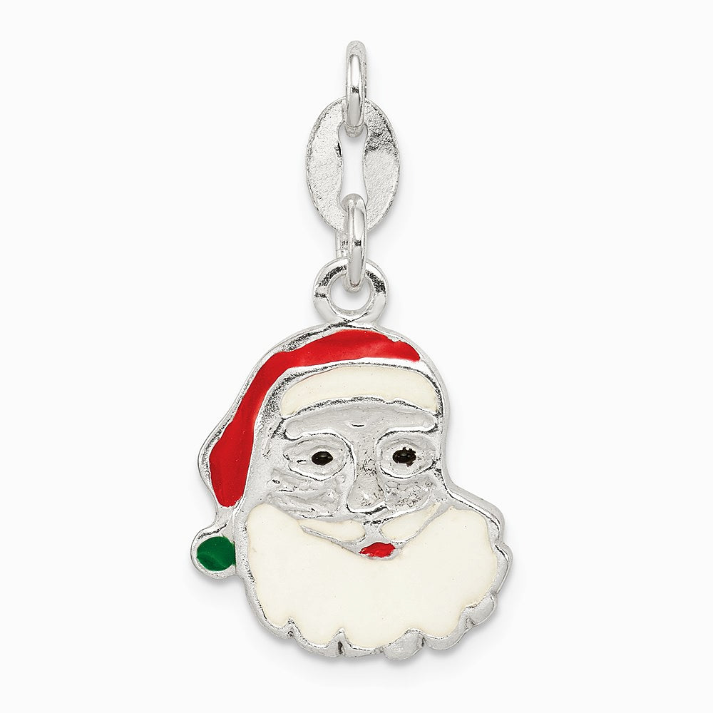 Sterling Silver Polished Enamel Santa Charm