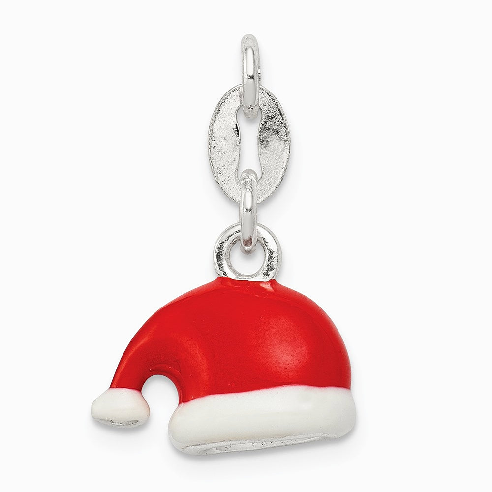 Sterling Silver Polished Enamel Santa Hat Charm