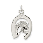 Sterling Silver Polished Horseshoe with Horse Head Pendant - Product Photo