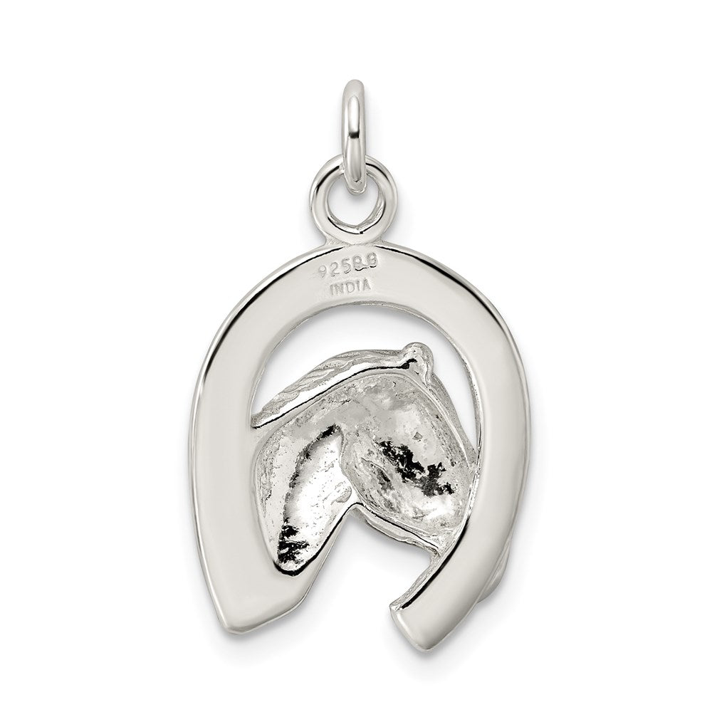Sterling Silver Polished Horseshoe with Horse Head Pendant - Product Photo