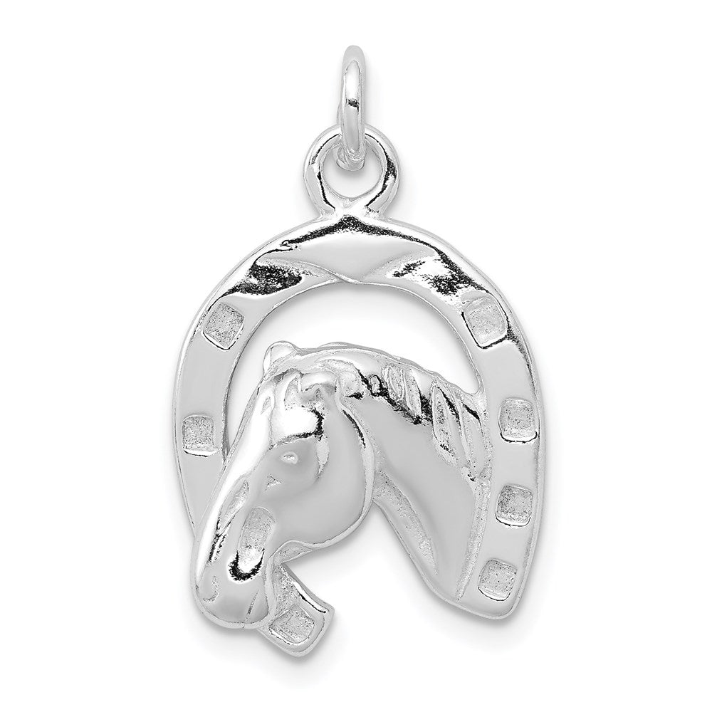 Sterling Silver Polished Horseshoe with Horse Head Pendant - Product Photo