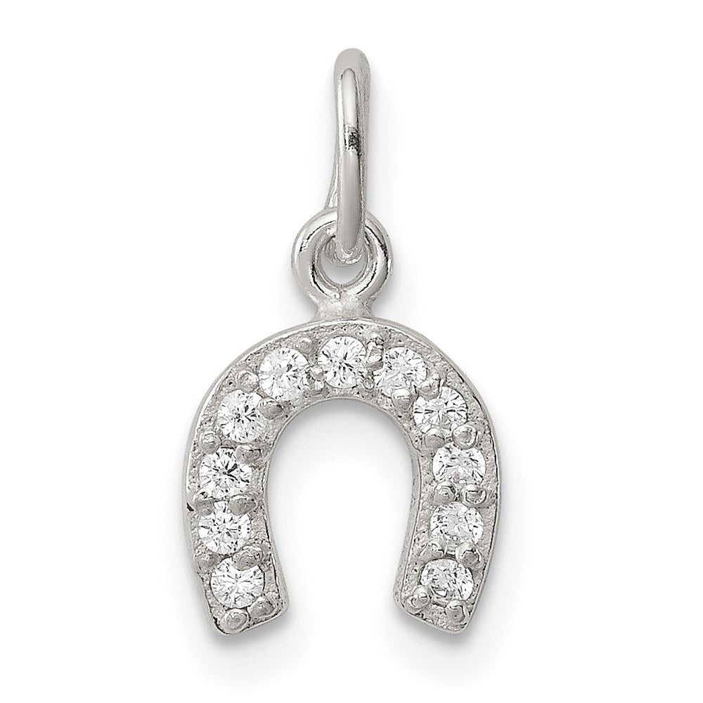 Sterling Silver Polished Horseshoe CZ Charm - Product Photo