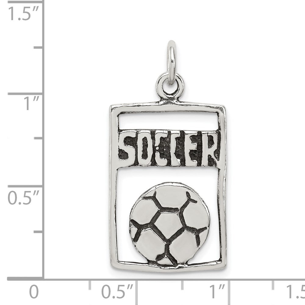 Sterling Silver Antiqued Soccer Rectangle Pendant - Product Photo