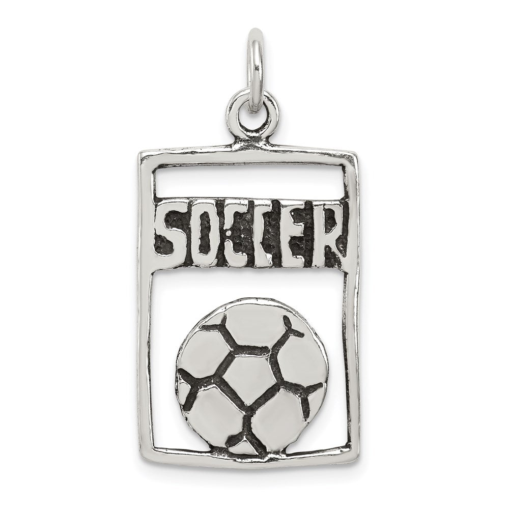 Sterling Silver Antiqued Soccer Rectangle Pendant - Product Photo