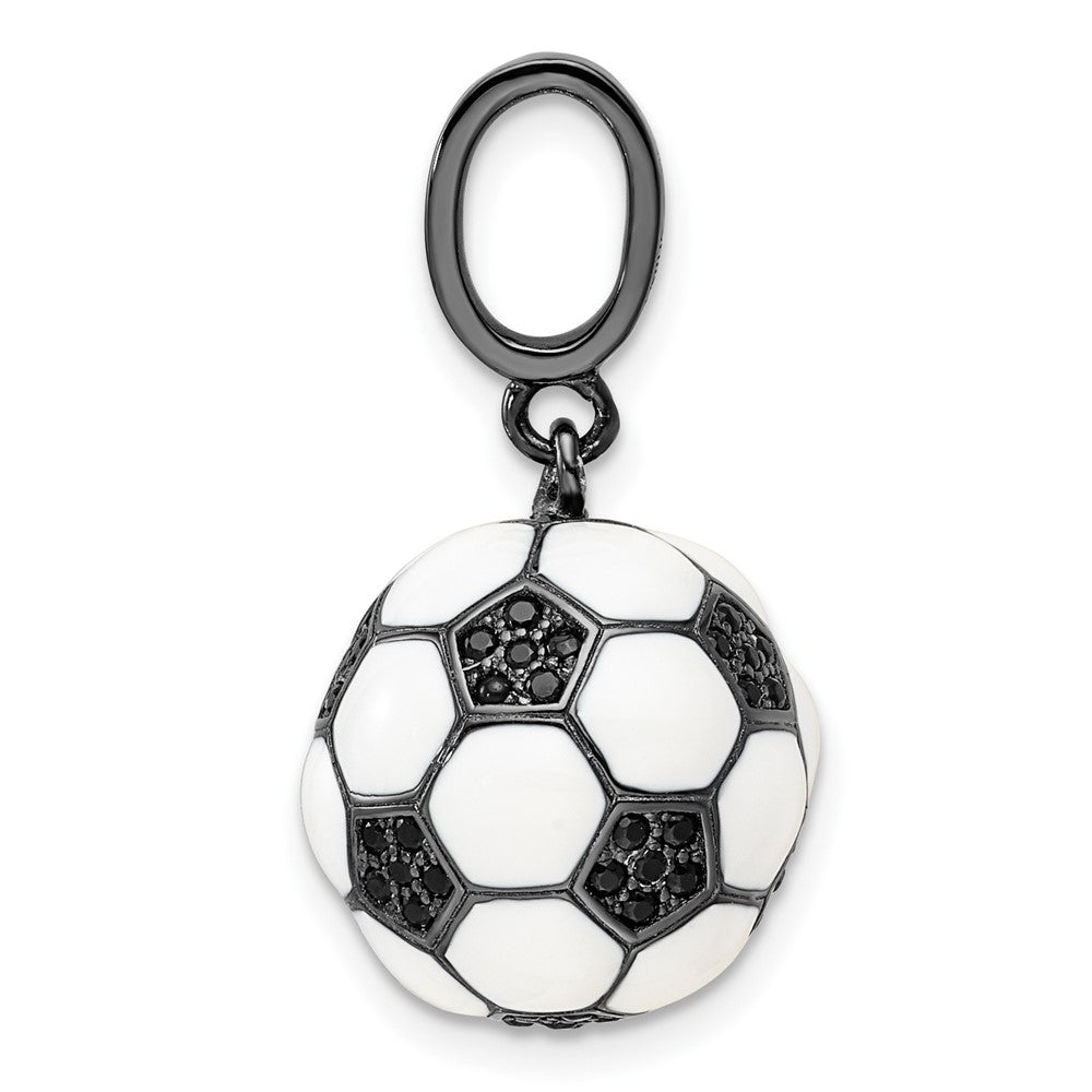 Sterling Silver Rhodium-plated & CZ 3D Soccer Ball Pendant - Product Photo