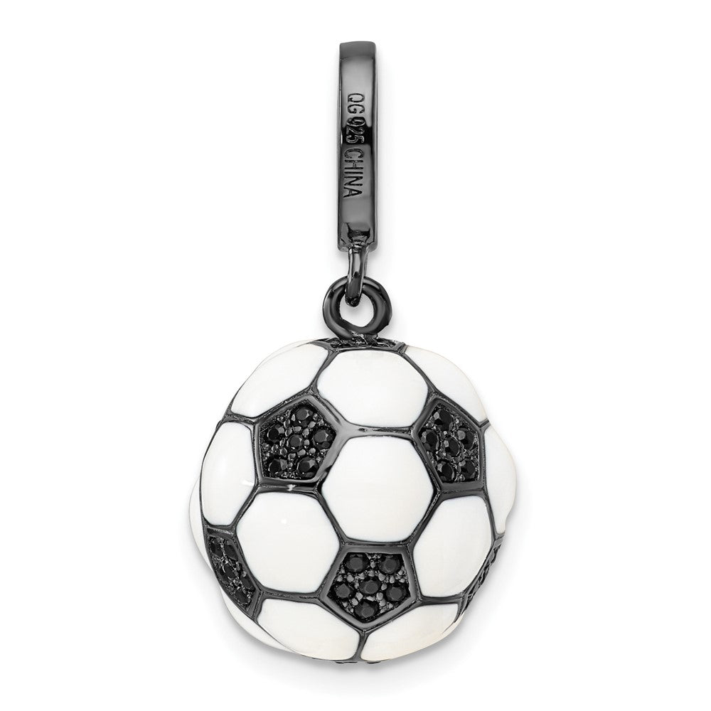 Sterling Silver Rhodium-plated & CZ 3D Soccer Ball Pendant - Product Photo