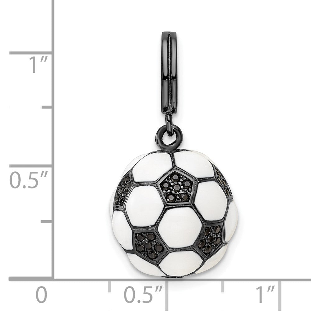 Sterling Silver Rhodium-plated & CZ 3D Soccer Ball Pendant - Product Photo