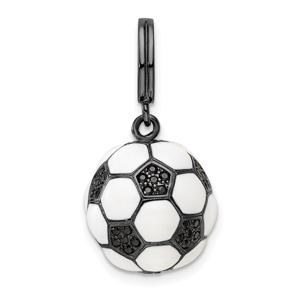 Sterling Silver Rhodium-plated & CZ 3D Soccer Ball Pendant - Product Photo