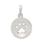 Sterling Silver Polished Paw Print Pendant - Product Photo