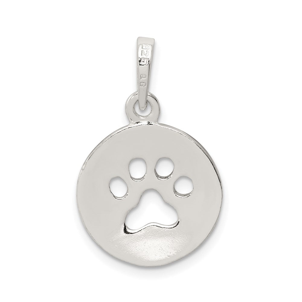 Sterling Silver Polished Paw Print Pendant - Product Photo