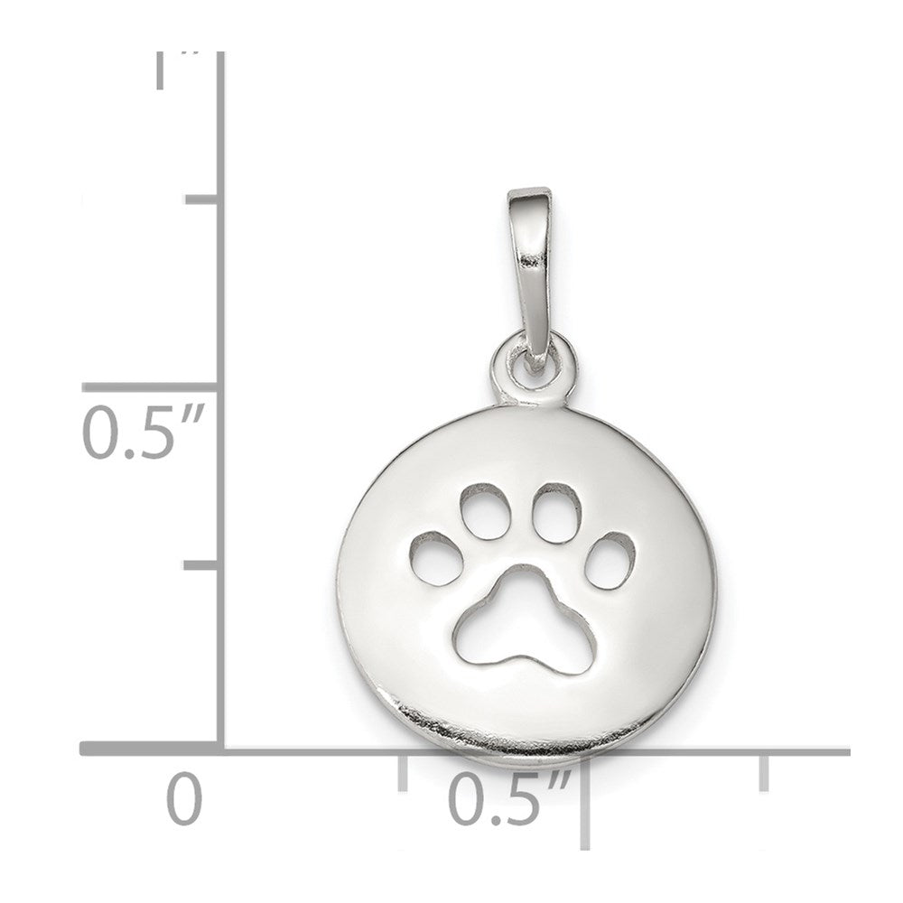 Sterling Silver Polished Paw Print Pendant - Product Photo