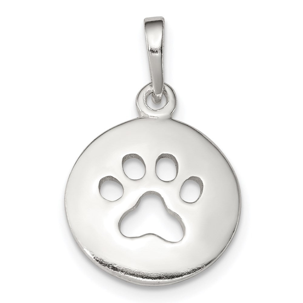 Sterling Silver Polished Paw Print Pendant - Product Photo
