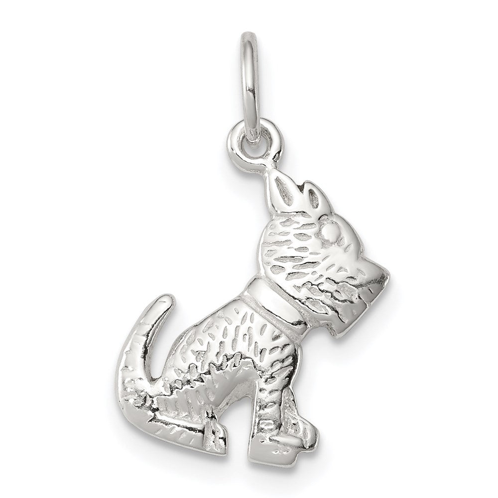 Sterling Silver Polished and Textured Dog Pendant - Product Photo