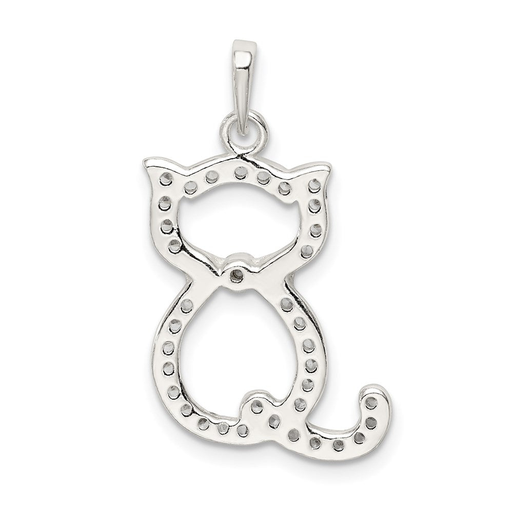 Sterling Silver Polished CZ Cat Pendant - Product Photo