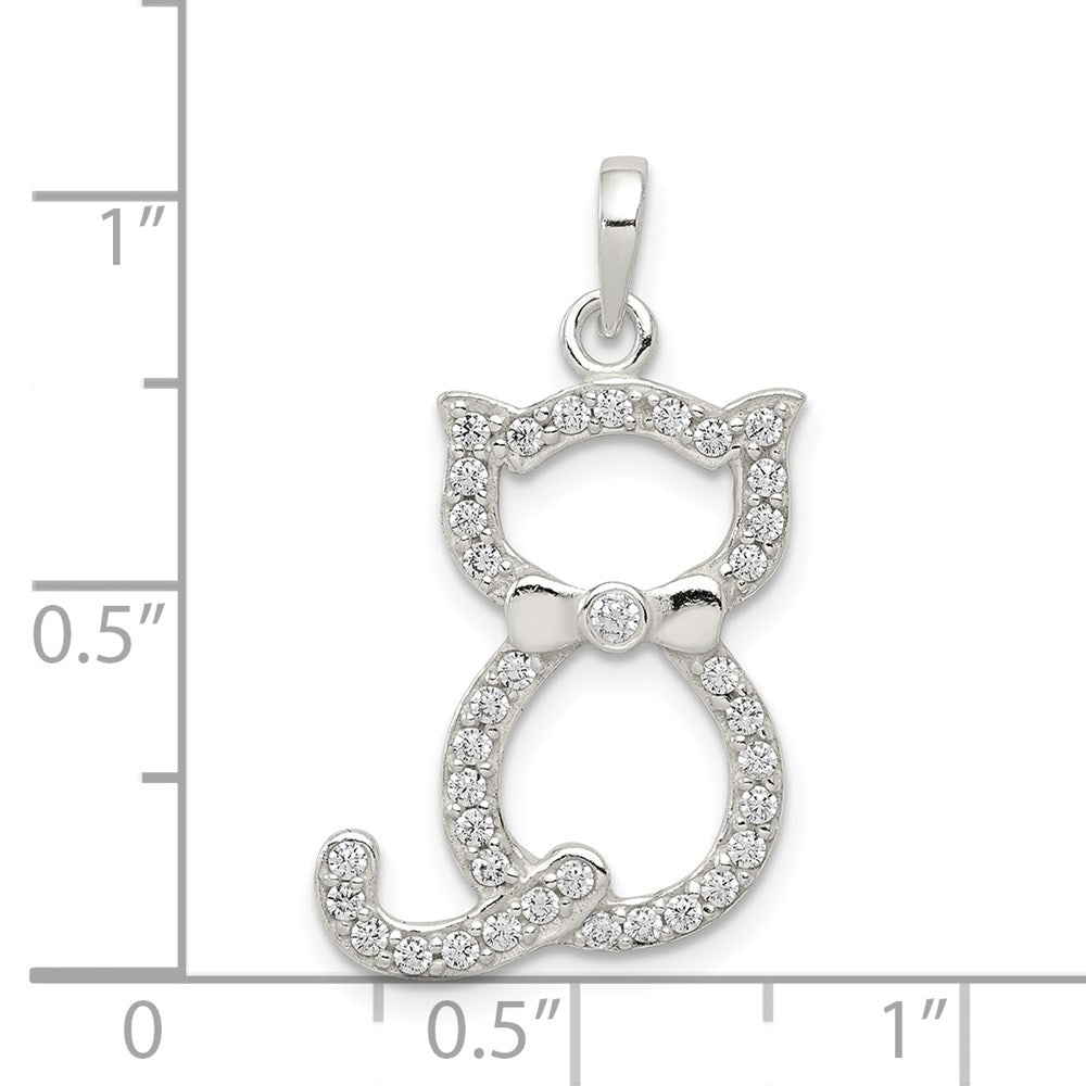 Sterling Silver Polished CZ Cat Pendant - Product Photo