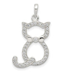 Sterling Silver Polished CZ Cat Pendant - Product Photo