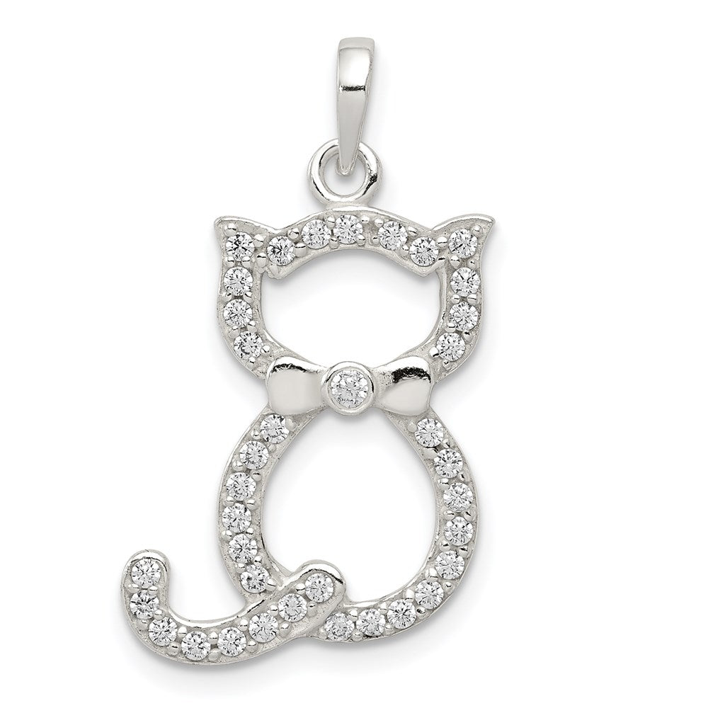 Sterling Silver Polished CZ Cat Pendant - Product Photo