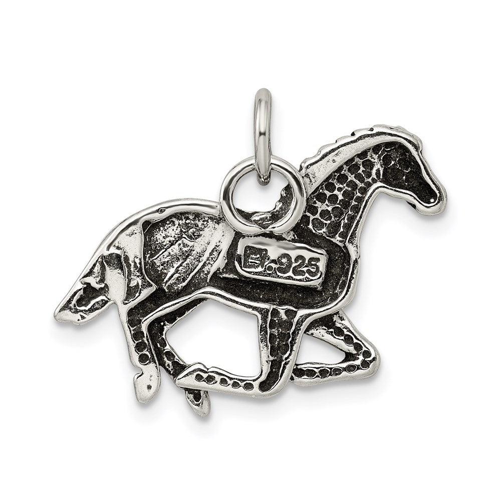 Sterling Silver Antiqued & Textured Horse Pendant - Product Photo