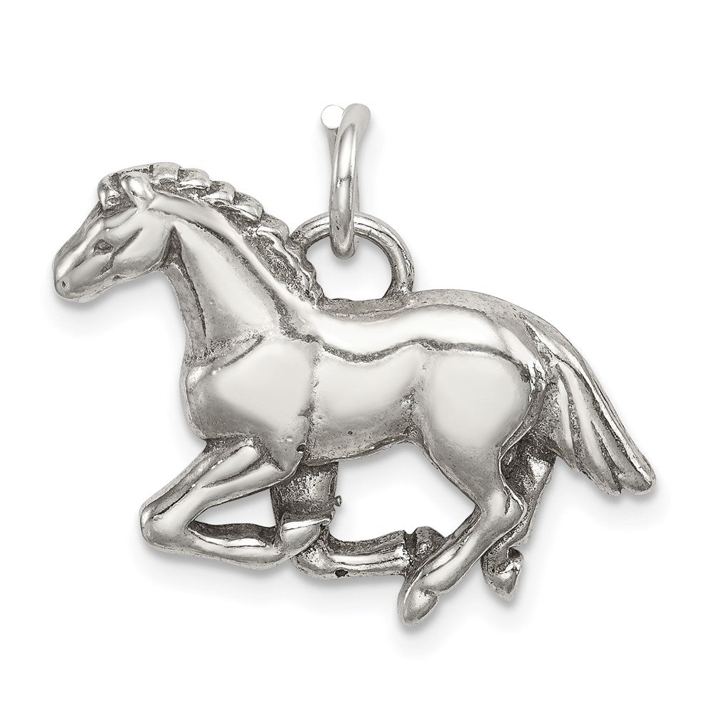 Sterling Silver Antiqued & Textured Horse Pendant - Product Photo