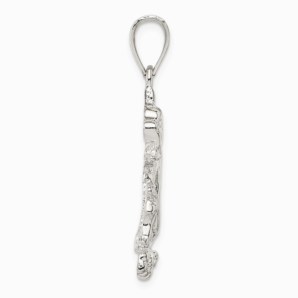 Sterling Silver Polished & Textured Chinese Dragon Pendant - Product Photo