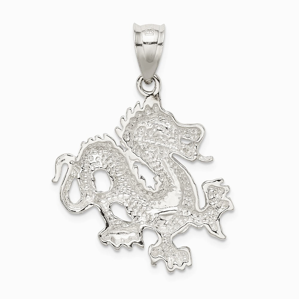 Sterling Silver Polished & Textured Chinese Dragon Pendant - Product Photo