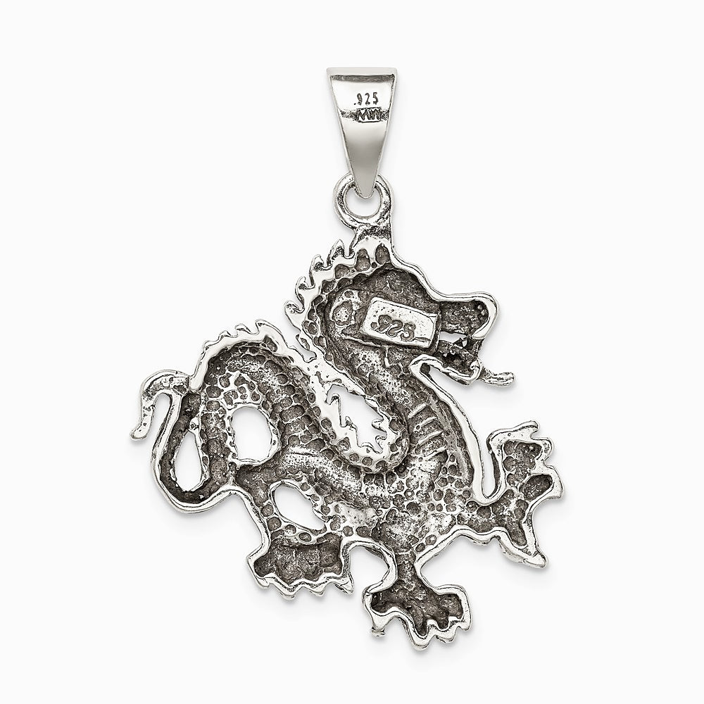 Sterling Silver Antiqued & Textured Chinese Dragon Pendant - Product Photo