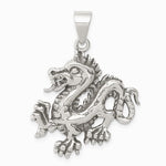 Sterling Silver Antiqued & Textured Chinese Dragon Pendant - Product Photo