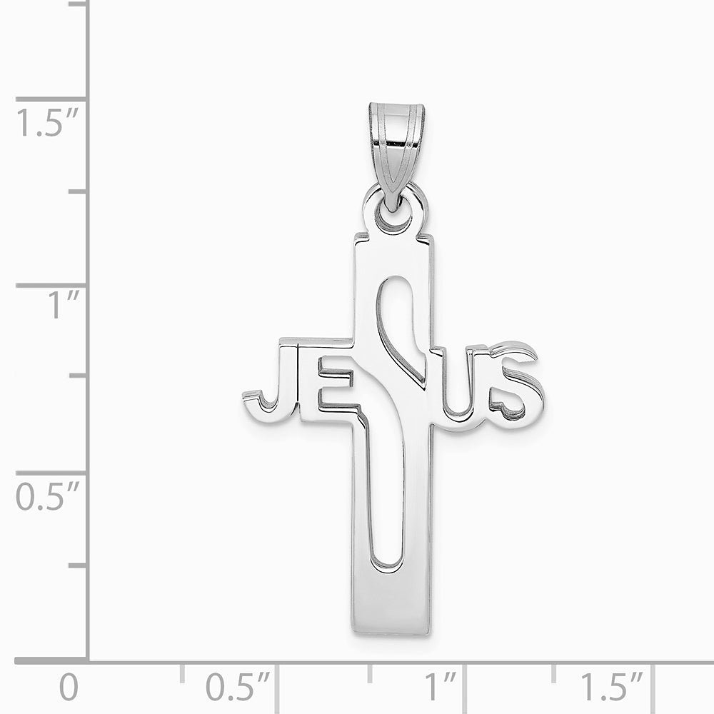 Sterling Silver Rhodium-plated Jesus Cross Medium Pendant - Product Photo