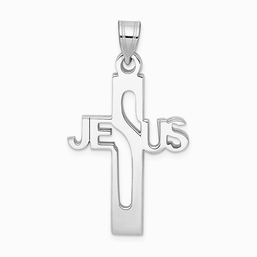 Sterling Silver Rhodium-plated Jesus Cross Medium Pendant - Product Photo