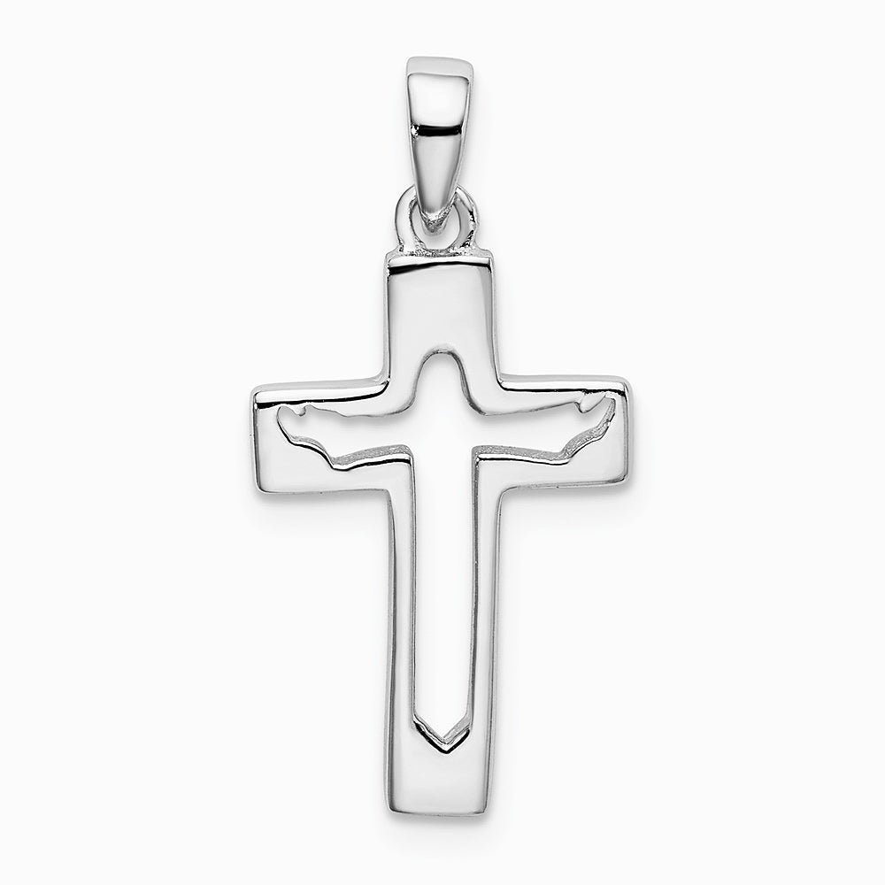 Sterling Silver Rhodium-plated Jesus Cut-out Cross Pendant - Product Photo
