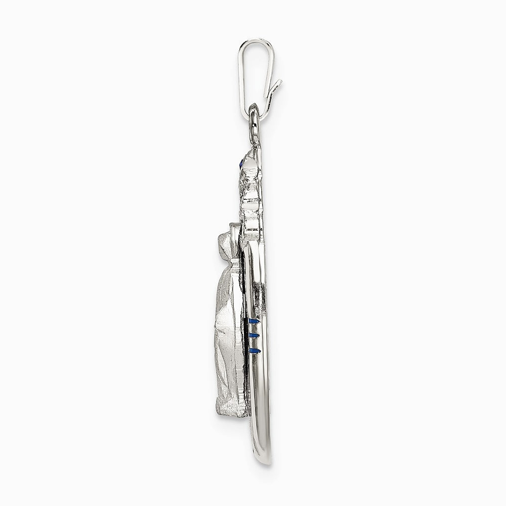 Sterling Silver Satin & Diamond-Cut Epoxy & Crystal Miraculous Medal Pendant - Product Photo