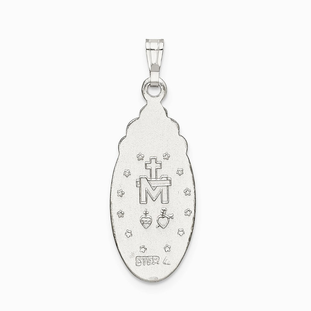 Sterling Silver Satin & Diamond-Cut Epoxy & Crystal Miraculous Medal Pendant - Product Photo