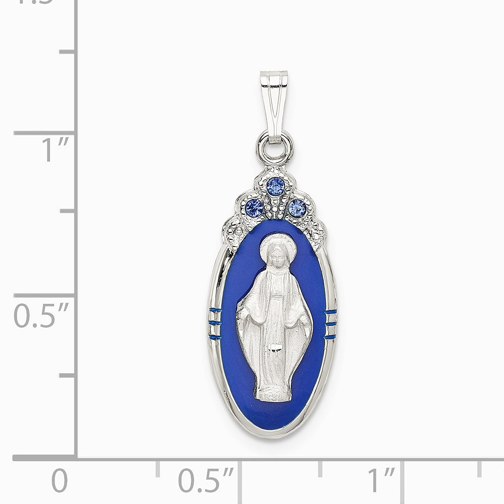 Sterling Silver Satin & Diamond-Cut Epoxy & Crystal Miraculous Medal Pendant - Product Photo