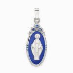 Sterling Silver Satin & Diamond-Cut Epoxy & Crystal Miraculous Medal Pendant - Product Photo