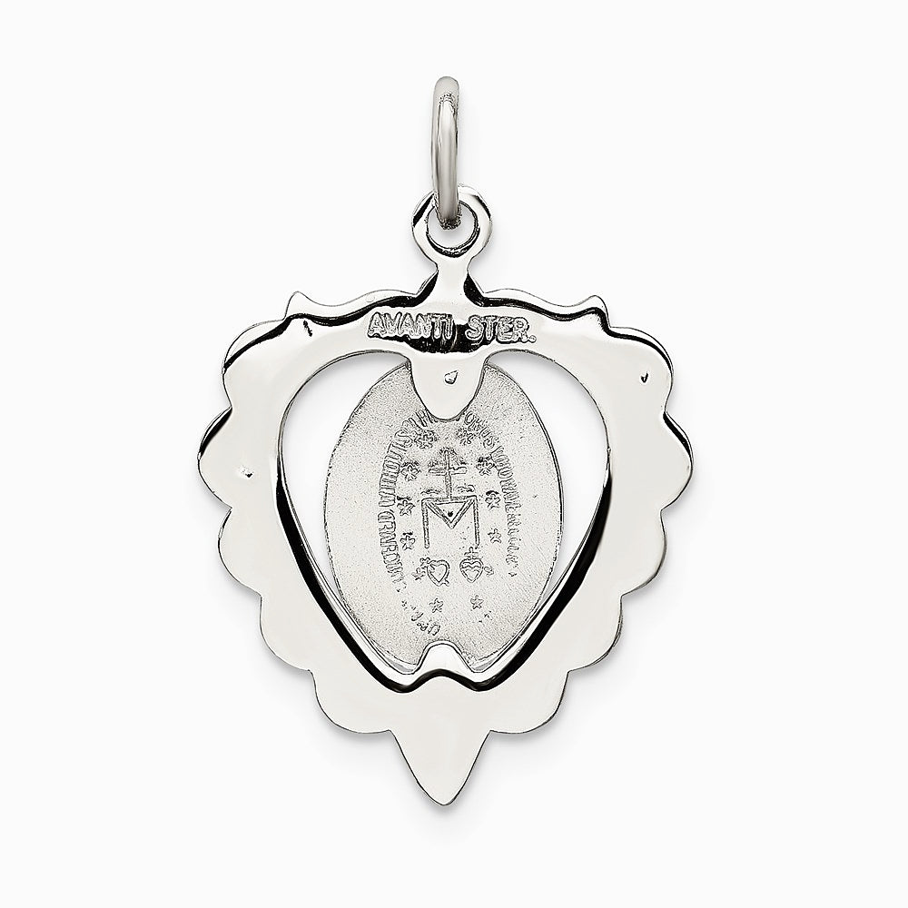Sterling Silver Epoxy & Crystal Miraculous Medal Heart Pendant - Product Photo