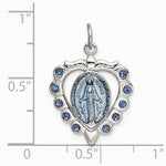 Sterling Silver Epoxy & Crystal Miraculous Medal Heart Pendant - Product Photo