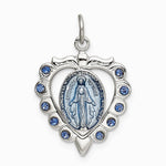 Sterling Silver Epoxy & Crystal Miraculous Medal Heart Pendant - Product Photo