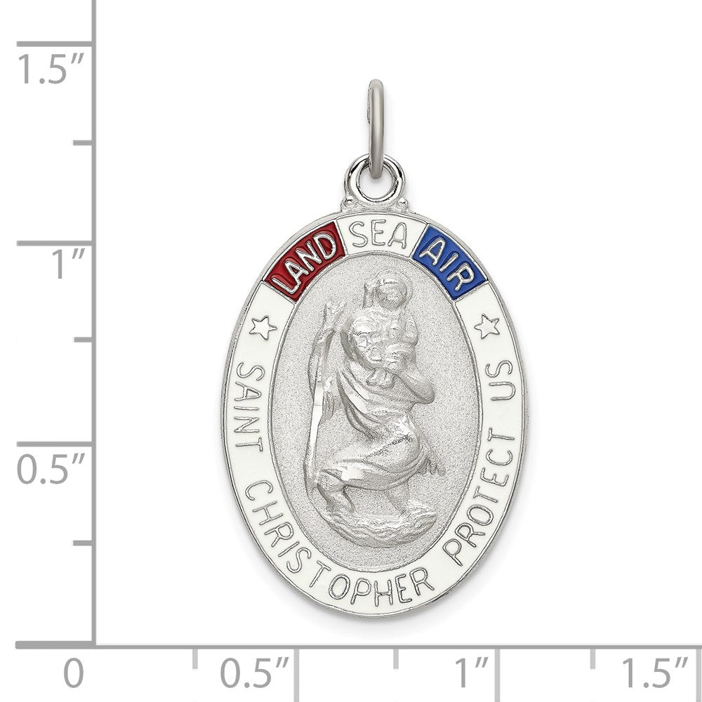 Sterling Silver Satin/Polished/D/C Enamel St Christopher Medal - Product Photo