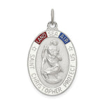 Sterling Silver Satin/Polished/D/C Enamel St Christopher Medal - Product Photo