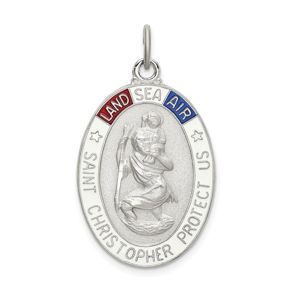 Sterling Silver Satin/Polished/D/C Enamel St Christopher Medal - Product Photo
