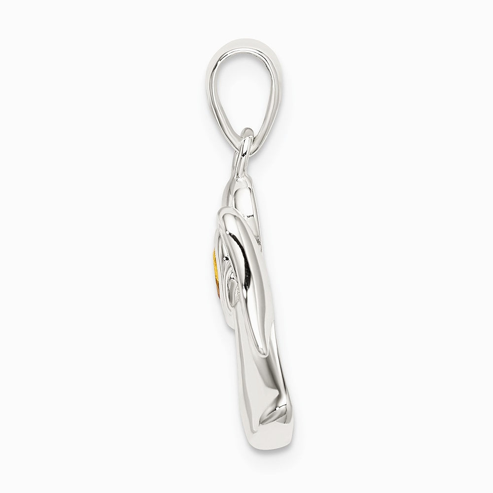 Sterling Silver Angel with Yellow CZ Heart Pendant - Product Photo