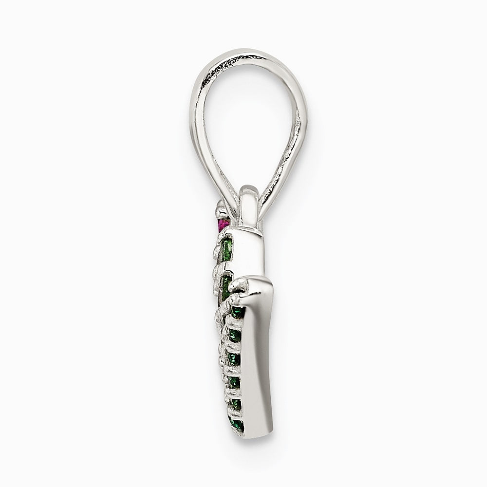 Sterling Silver Polished Red White & Green CZ Joy Pendant - Product Photo