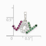 Sterling Silver Polished Red White & Green CZ Joy Pendant - Product Photo