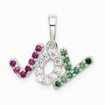 Sterling Silver Polished Red White & Green CZ Joy Pendant - Product Photo