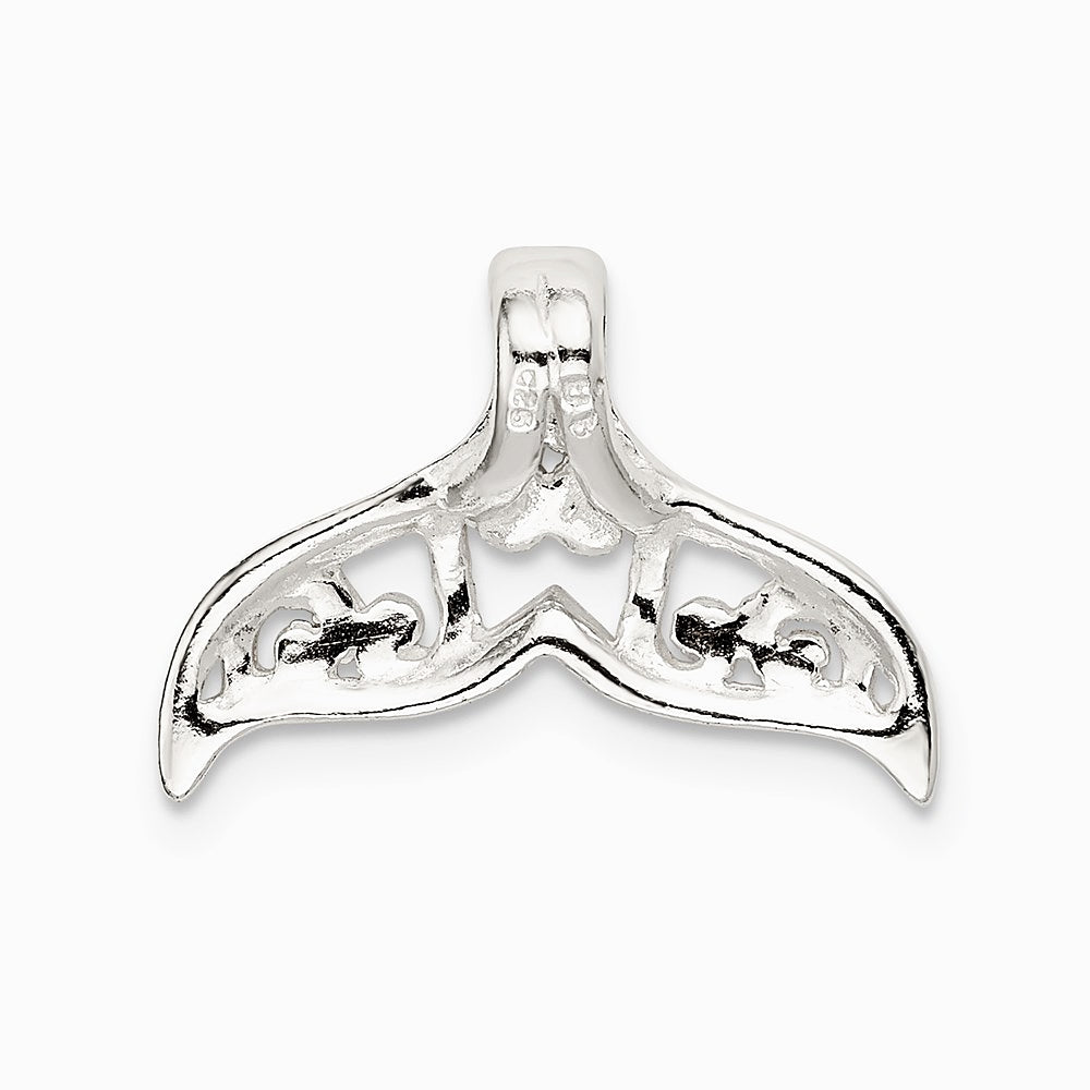 Sterling Silver Polished Filigree Whale Tail Chain Slide - Product Photo
