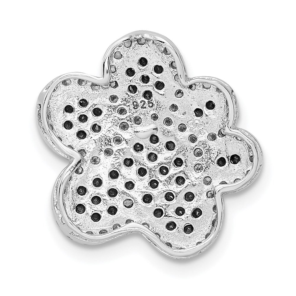 Sterling Silver Rhodium-plated Black/White CZ Paw Print Pendant - Product Photo