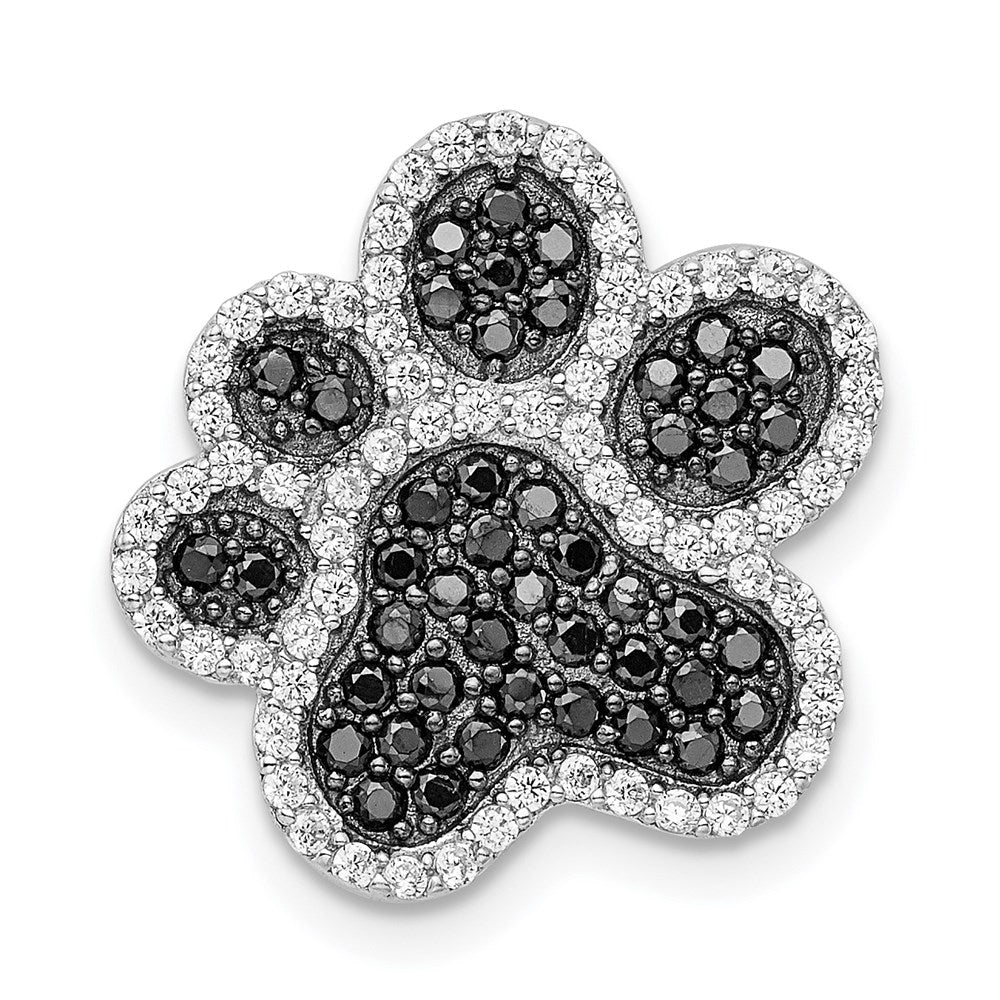 Sterling Silver Rhodium-plated Black/White CZ Paw Print Pendant - Product Photo